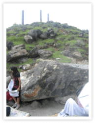 北投石の碑の下にある大きな岩の横